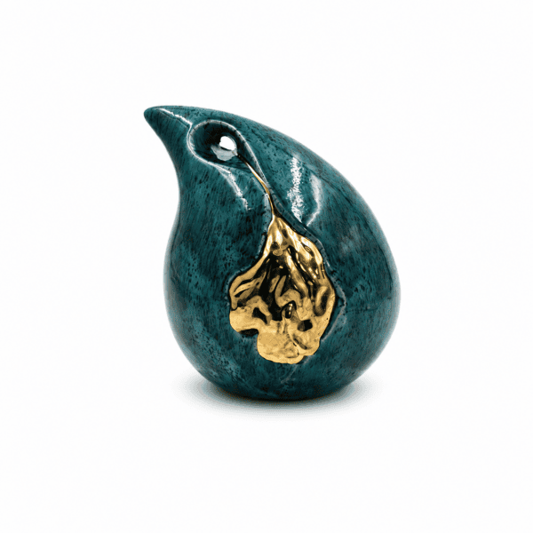 Teal Blue Teardrop with a golden flower